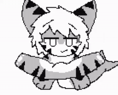 Black And White Pixel Art Cat With Spikes On Ears And Tail GIF