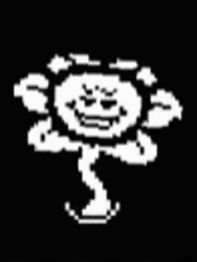 Black And White Pixel Art Flower With Face GIF