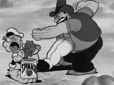 Black And White Popeye With Man And Spinach Can GIF