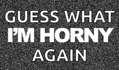 Black And White Poster Guess What I'm Horny Again GIF