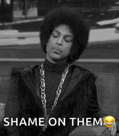Black And White Prince On Couch Saying Shame On Them GIF