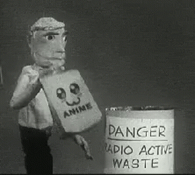 Black And White Puppet Holding Bag Saying Anime GIF
