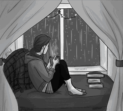 Black And White Rainy Day For Lady GIF