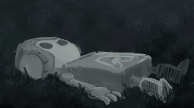 Black And White Robot Laying Down With Smoke GIF