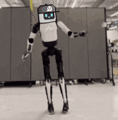Black And White Robot With Pixelated Face And Hat With Letter X GIF