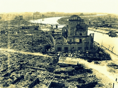 Black And White Ruined City With Dome GIF
