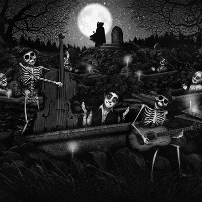 Black And White Skeletons Playing Instruments GIF