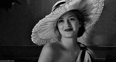 Black And White Smiling Woman In Large Hat GIF