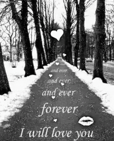 Black And White Snowy Road Saying I Will Love You GIF