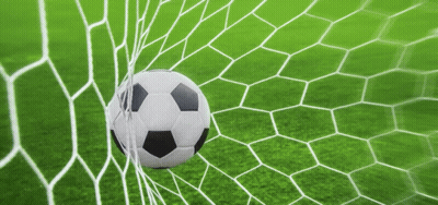 Black And White Soccer Ball In Goal Net GIF