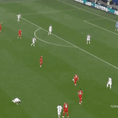 Black And White Soccer Field With Hisense Ad Behind Goal GIF