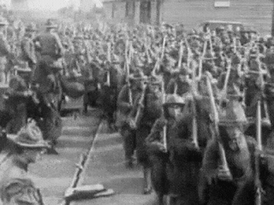 Black And White Soldiers Marching With Guns GIF