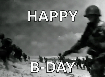 Black And White Soldiers On Beach Saying Happy B-Day GIF