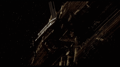 Black And White Space Station With Rockets GIF