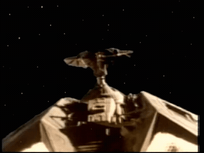 Black And White Spaceship With Letter E GIF