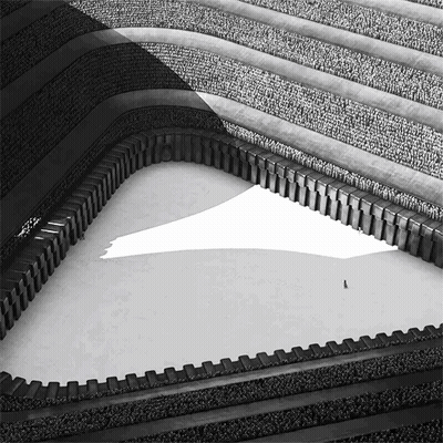Black and White Stadium With Person Shadow