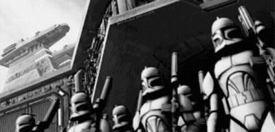 Black And White Star Wars Clone Troopers In Front Of Building GIF