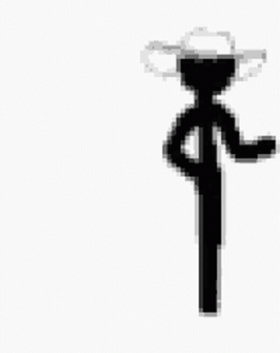 Black And White Stick Figure In Cowboy Hat And Tie GIF