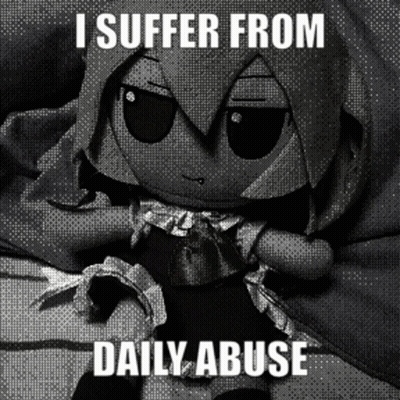 Black And White Stuffed Animal Saying I Suffer From Daily Abuse GIF
