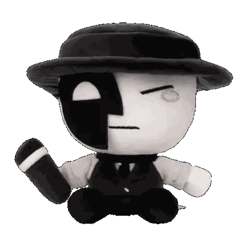 Black And White Stuffed Toy With Hat And Mask Sticker