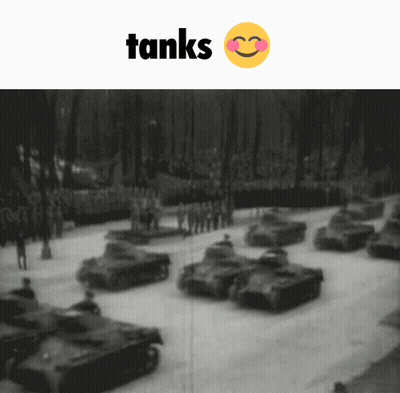 Black And White Tanks Parade With Smiley GIF