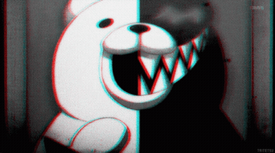 Black And White Teddy Bear With Red And Blue Glow GIF