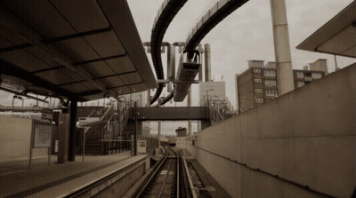 Black And White Train Station With Letter B GIF