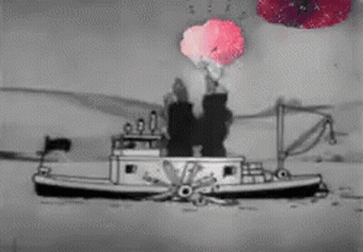 Black And White Tugboat Drawing GIF