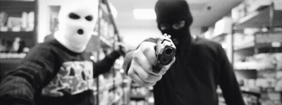 Black And White Two Masked Men Pointing Guns GIF