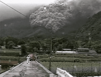 Black And White Volcano Eruption GIF