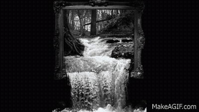 Black And White Waterfall Coming Out Of Mirror GIF