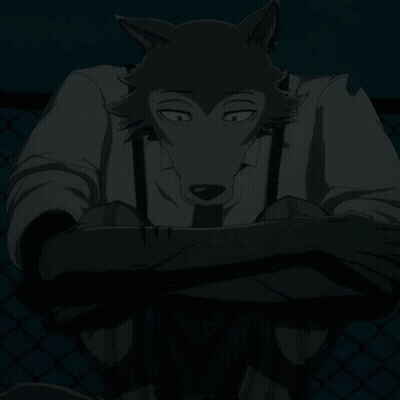 Black And White Wolf With White Shirt And Suspenders GIF