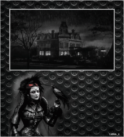 Black And White Woman Holding Crow With Lightning Libra X GIF