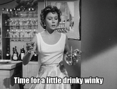 Black And White Woman Holding Glass Drinky Winky GIF