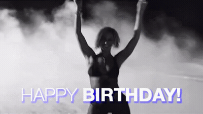 Black And White Woman In Bikini Arms Up Happy Birthday GIF
