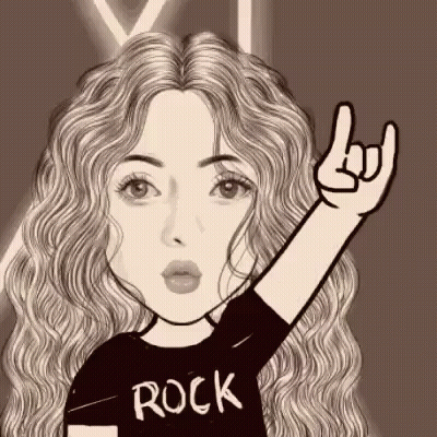 Black And White Woman In Rock Shirt Making Horn Sign GIF