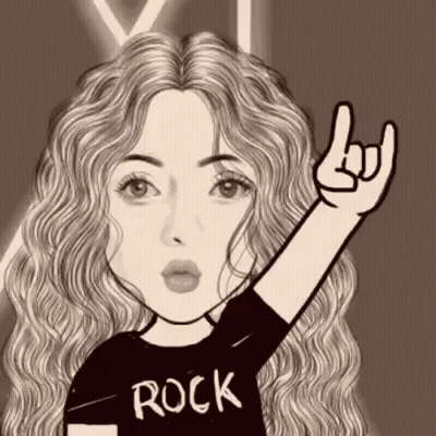Black And White Woman Making Horn Sign In Rock Shirt GIF