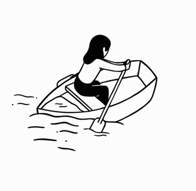 Black And White Woman Rowing Boat On River GIF