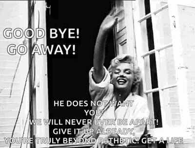 Black And White Woman Saying Good Bye Go Away At Window GIF
