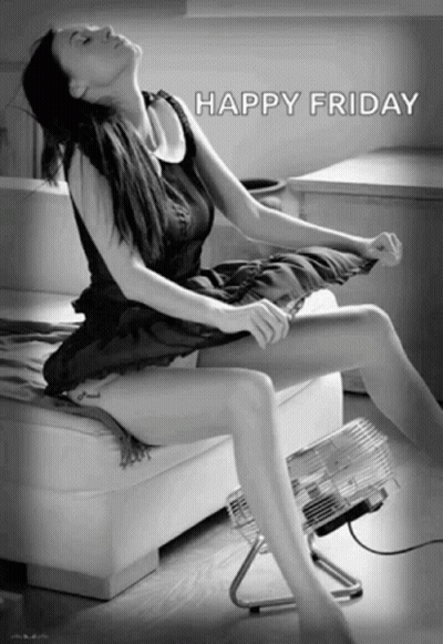 Black And White Woman Sitting On Couch Happy Friday GIF