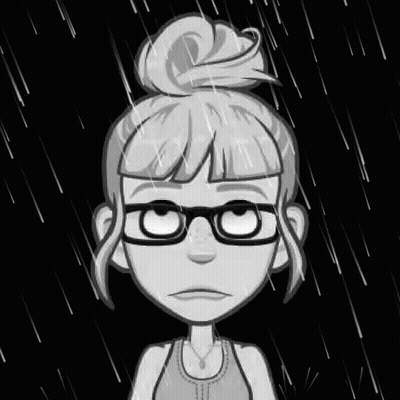 Black And White Woman With Glasses And Bun In Rain GIF