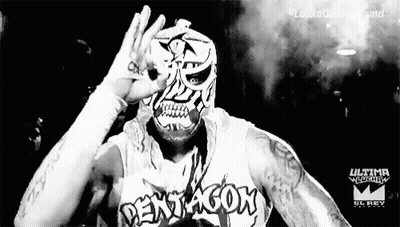 Black And White Wrestler In Mask Making Peace Sign GIF