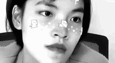 Black And White Young Woman With Stickers GIF