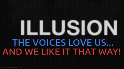 Black Background Delusion The Voices Love Us GIF