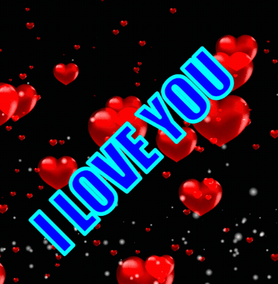 Black Background Red Hearts I Love You In Blue GIF