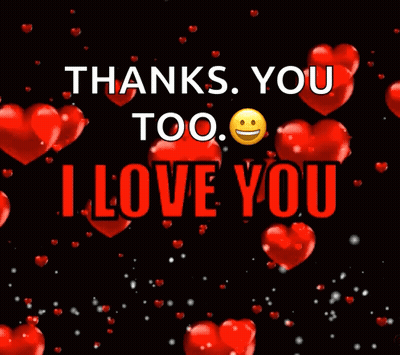 Black Background Red Hearts Thank You Too I Love You GIF