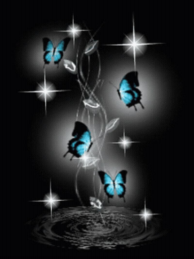 Black Background With Blue Butterflies And Diamonds GIF