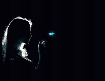 Black Background With Blue Butterflies And Diamonds GIF