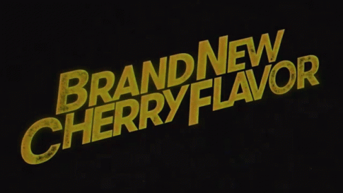 Black Background With Brand New Cherry Flavor In Yellow Letters GIF
