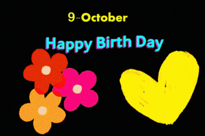 Black Background With Flowers And Heart Saying Happy Birthday GIF